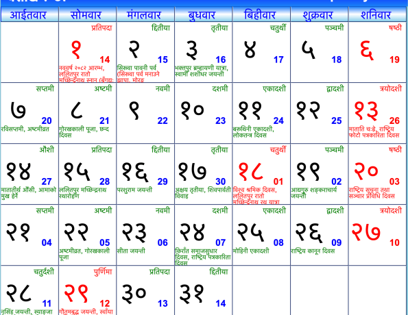 Baisakh Calendar